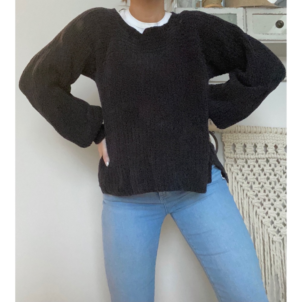 Free People cable-knit black sweater